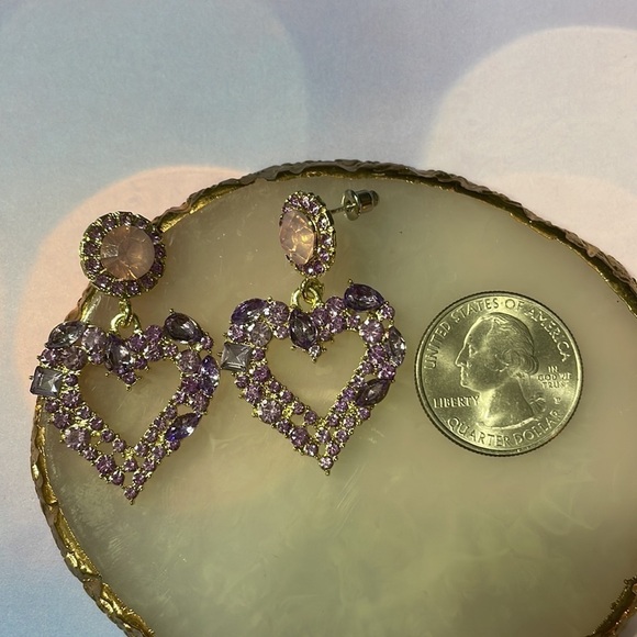 Lavender Crystal Heart Drop Statement Earrings - Picture 9 of 13